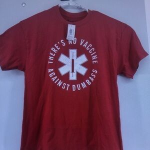 Spencer's Red Graphic Tee "There's No Vaccine Against Dumbass"